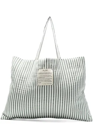 ALYSI Tassen, Dames, Groen, ONE Size, Linnen, Gestreepte Tote Tas