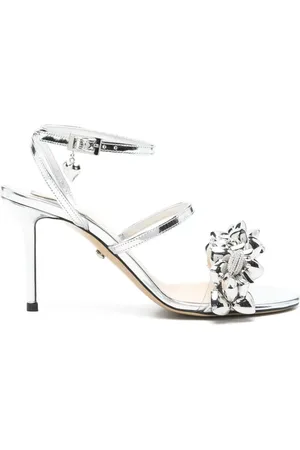 Mach & Mach Schoenen, Dames, Grijs, 37 1/2 EU, Leer, Zilveren Leren Sandalen