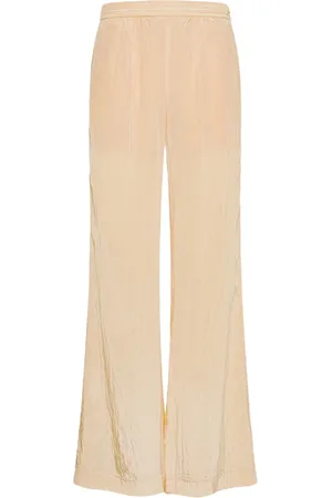 FORTE FORTE Broeken, Dames, Geel, S, Satijn, Gele Satijnen Flare Broek