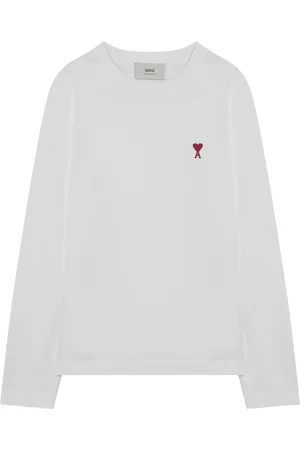 Ami Tops, Heren, Wit, L, Lange mouwen ronde hals T-shirt
