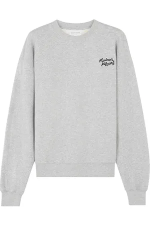 Maison Kitsuné Sweatshirts & Hoodies, Dames, Grijs, M, Katoen, Grijze Trui met Ribdetails