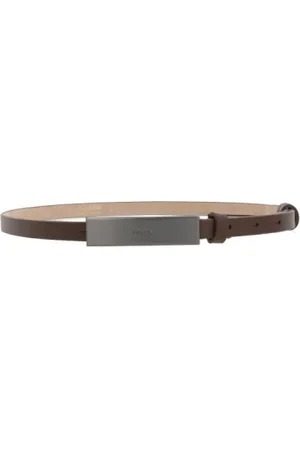 Max Mara Accessoires, Dames, Bruin, M, Leer, Smalle Leren Riem Newplate Glad