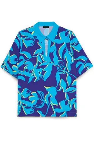 Fiorella rubino Blouses & Shirts, Dames, Blauw, XL, Leer, Blouse met bloemenpatroon gemaakt van Viscose Lenzing™ Ecovero™