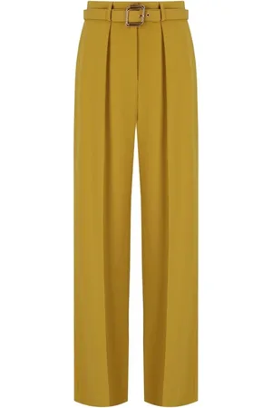 Elisabetta Franchi Broeken, Dames, Geel, L, Katoen, Curry Riem Broek Rechte Snit