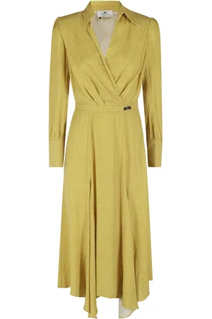 Elisabetta Franchi Kleedjes, Dames, Geel, M, Curry Polka Dot Overhemdjurk