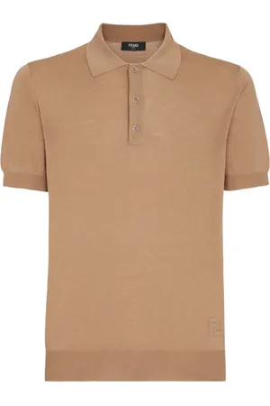 Fendi Tops, Heren, Bruin, M, Wol, Wollen Polo Shirt met Reliëf Detail