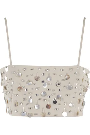 Isabelle Blanche Tops, Dames, , S, Polyester, Sabbia Strass Cropped Top