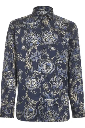 Etro Overhemden, Heren, Blauw, 3Xl, Katoen, Bloemenprint knoopshirt