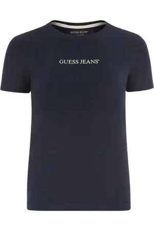 Guess Tops, Dames, Blauw, M, Katoen, Slim Fit Logo Print Tee