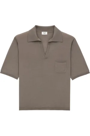 Saint Laurent Tops, Heren, Grijs, M, Wol, Wollen Polo V-hals Borstzak Grijs