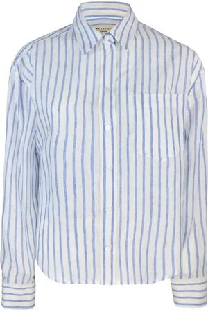 Max Mara Blouses & Shirts, Dames, Blauw, S, Linnen, Blauw Linnen Shirt Borduurwerk Uitgesloten