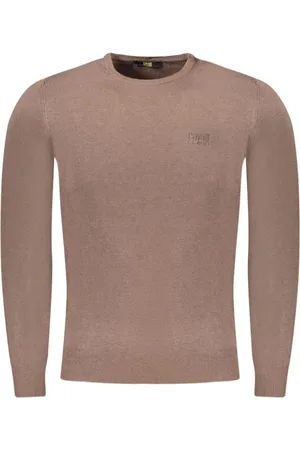 Roberto Cavalli Truien, Heren, Bruin, XL, Polyester, Bruine Polyester Pullover