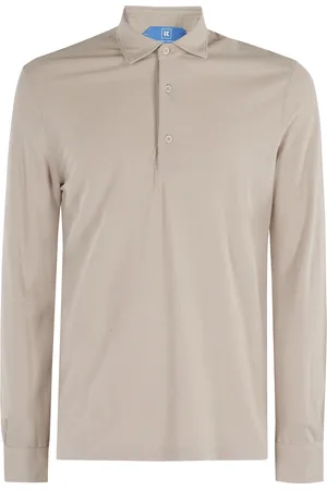 Kired Tops, Heren, Bruin, M, Katoen, Katoen Crepe Polo Positano Lange Mouw