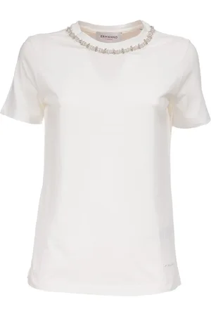 ERMANNO SCERVINO Tops, Dames, Wit, XS, Katoen, Katoenen Ronde hals Korte mouw Geborduurd Logo T-shirt