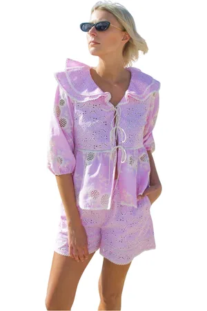 Crās Blouses & Shirts, Dames, Roze, XL, Katoen, Vrouwelijke blouse met striksluiting