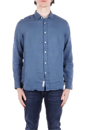 Woolrich Overhemden, Heren, Blauw, S, Linnen, Voorste Knoopoverhemd Linnen Samenstelling