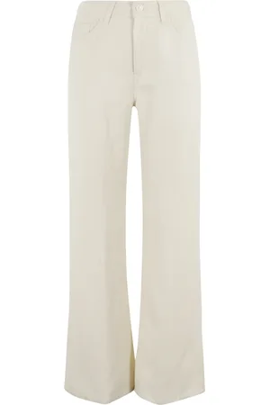 Dondup Broeken, Dames, Wit, W24, Linnen, Hoge taille wijde broek in haver