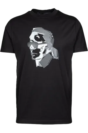 Karl Lagerfeld Tops, Heren, Zwart, XL, Katoen, Zwart T-shirt met zilvergrijs Karl beeld