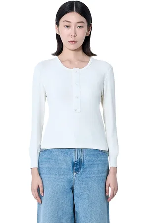 Chloé Tops, Dames, Wit, S, Katoen, Geribbeld Katoenen Henley Shirt