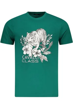 Roberto Cavalli Tops, Heren, Groen, 2Xl, Katoen, Groen Logo Crew-Neck T-Shirt