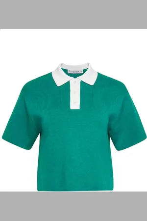 J.W.Anderson Tops, Dames, Groen, S, Katoen, Groene Poloshirt met Knoopsluiting