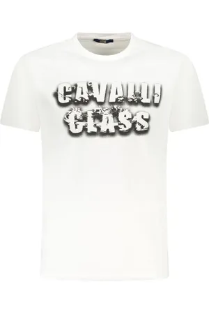 Roberto Cavalli Tops, Heren, Wit, M, Katoen, Gedrukte Crew Neck T-Shirt