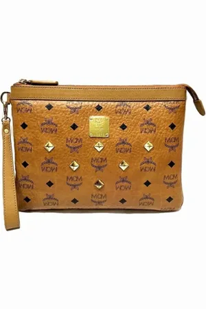 MCM Pre-owned, Dames, Bruin, ONE Size, Leer, Pre-owned Leather clutches