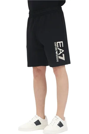 EA7 Korte broeken, Heren, Zwart, XL, Katoen, Zwarte Sportieve Shorts Lente Zomer