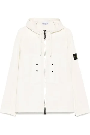 Stone Island Jassen, Heren, Wit, XL, Katoen, Witte Hoodie met Badge