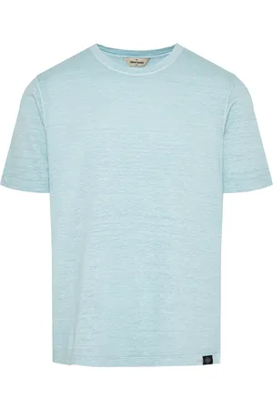 Gran Sasso Tops, Heren, Blauw, L, Linnen, Linnen T-shirt met Elastaan, Gemaakt in Italië