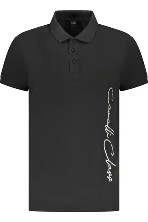 Roberto Cavalli Tops, Heren, Zwart, 2Xl, Iconisch Logo Polo met Opvallende Print