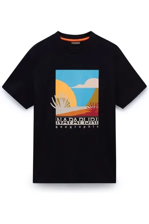 Napapijri Tops, Heren, Zwart, L, Katoen, Grafisch T-shirt met korte mouwen