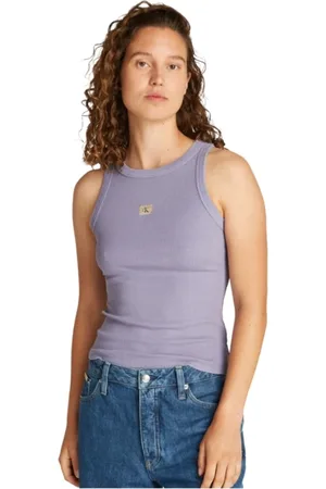 Calvin Klein Tops, Dames, Paars, L, Katoen, Paarse Slim Fit Tanktop
