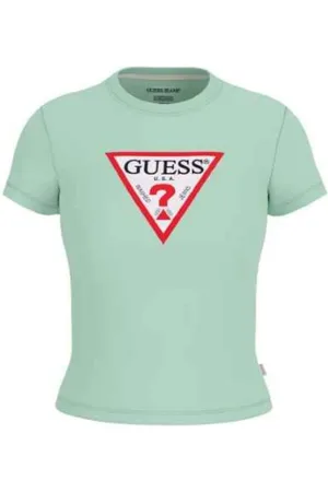 Guess Tops, Dames, Groen, XS, Katoen, Iconische Slim Fit Groene Katoenen Tee