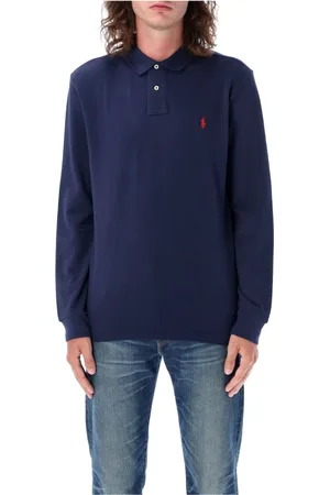 Ralph Lauren Tops, Heren, Blauw, S, Katoen, Aangepaste pasvorm lange mouw polo