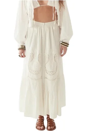 MAISON HOTEL Rokken, Dames, Wit, L, Katoen, Lange Bohemian Katoenen Rok met Kant