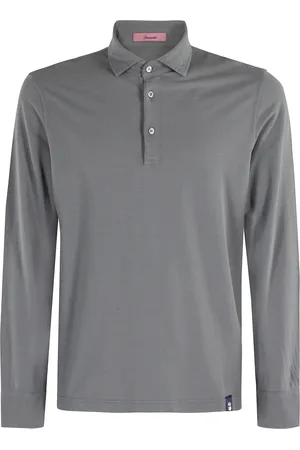 DRUMOHR Tops, Heren, Grijs, XL, Ice Cotton Polo Lange Mouwen Shirt