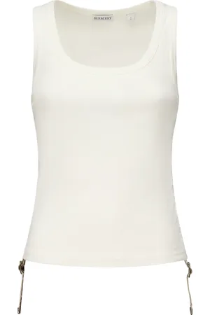 Burberry Tops, Dames, Wit, M, Witte Ruffle Top met Check Straps