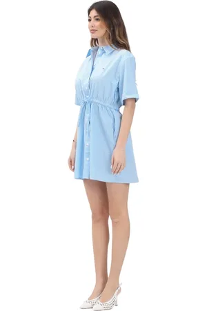 Tommy Hilfiger Kleedjes, Dames, Blauw, XS, Gestreepte Blauwe Korte Jurk