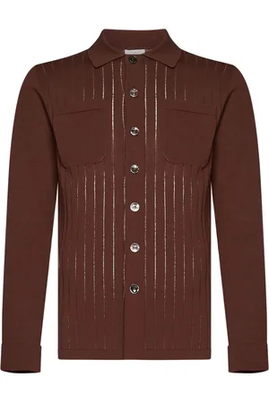 Malo Truien, Heren, Bruin, L, Katoen, Bruine Sweater met Voorknoopsluiting