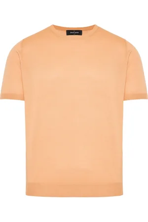Gran Sasso Tops, Heren, Oranje, 3Xl, Zijden gebreid T-shirt met 3 knopen