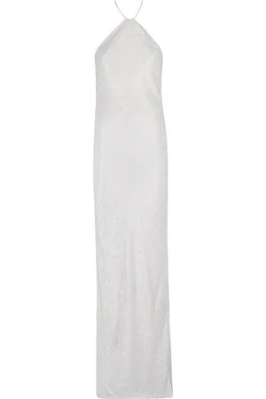 AMEN Kleedjes, Dames, Wit, S, Leer, Witte kralen kruisrug maxi jurk