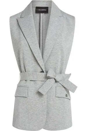 Karl Lagerfeld Jassen, Dames, Grijs, M, Katoen, Vest in jasstijl met riem