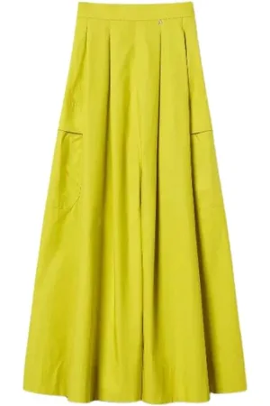 Twin-Set Rokken, Dames, Groen, M, Katoen, Geplooide Lange Rok met Volume-effect