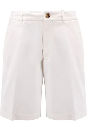 Brunello Cucinelli Korte broeken, Heren, Wit, L, Katoen, Katoenen shorts met knoop en rits