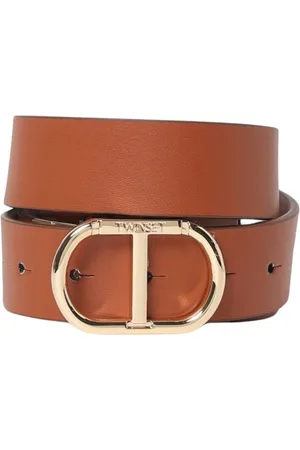 Twin-Set Accessoires, Dames, Bruin, S, Leer, Luxe Leren Riem met Design