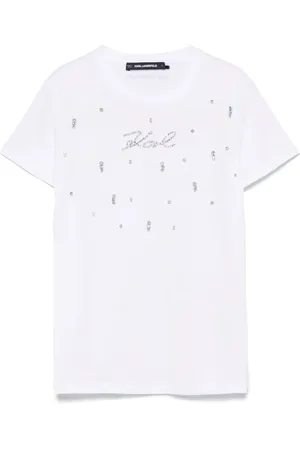 Karl Lagerfeld Tops, Dames, Wit, S, Katoen, Baltische dames T-shirt met kristallen versiering
