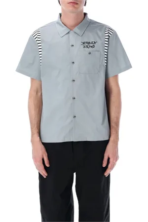 Brain Dead Overhemden, Heren, Blauw, XL, Katoen, Flocked Cobra Bowling Shirt