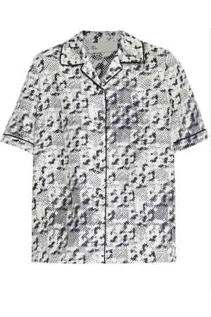 Tory Burch Blouses & Shirts, Dames, Veelkleurig, M, Zijden Shirt met Monogram en Knoopsluiting
