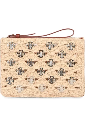 Paco rabanne Tassen, Dames, , ONE Size, Katoen, Geweven raffia tas met metalen studs